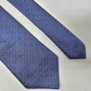 DUNHILL TAILORS SILK TIE BLUE SILVER GEOMETRIC CHECKER ENGLAND TEXTURED 3.75"